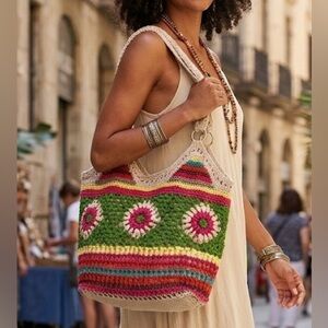 The Sak Ellis Crochet Hobo Bag Boho Granny Square NWOT